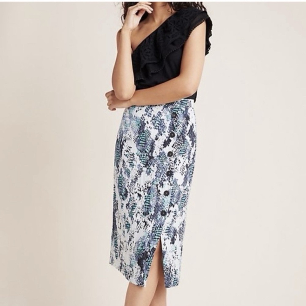 Anthropologie Hutch Serpentine Midi Skirt Womens 6 Blue Reptile Classic Office
